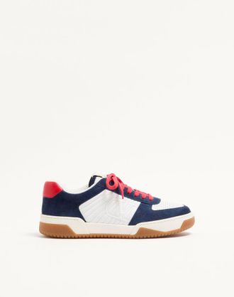 Valentino Garavani Sneaker Sparry In Crosta E Nappa Uomo BLUETTE/BIANCO/CORALLO 40.5