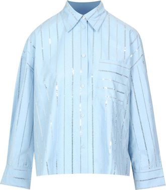 Pennyblack Sequin Geborduurde V-hals Shirt - Dames - Overhemden - Blauw - XS - Katoen - Overhemden
