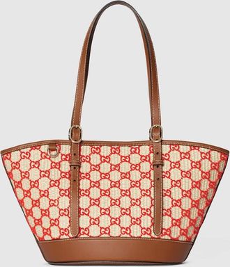 Gucci Woven Small Tote Bag, Red, GG Canvas