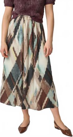 Lilla P Pleated Maxi Skirt In Cappuccino Plaid