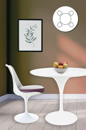 Fusion Living Tulip Set - White Medium Circular Table & Four Chairs with PU Cushion in Purple