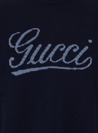 Gucci Mens Crew Neck Sweater Blue Wool Tops Top