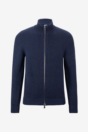 Fedeli Cardigan aus Kaschmir mit Reissverschluss und Stehkragen Sand Open