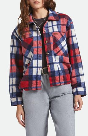 Brixton Bowery Plaid Flannel Button-Up Shirt in Adrenaline Rush/Navy at Nordstrom, Size X-Large