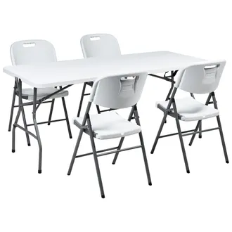 Beliani Conjunto De Comedor Exterior 4 Plazas Mesa Rectangular Sillas Plegables Con Patas De Acero 180 X 74 Cm Blanco Cugnoli