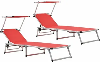 vidaXL Folding Sun Loungers with Roof 2 pcs Aluminium&Textilene Red vidaXL