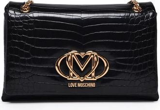 Love Moschino Crocodile-Embossed Black Crossbody Bag With Gold-Tone Accents