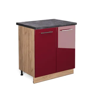 Vicco Armario Bajo Para Fregadero Fame-line, Rojo Burdeos Alto Brillo, 80 Cm, Et Antracita Vicco