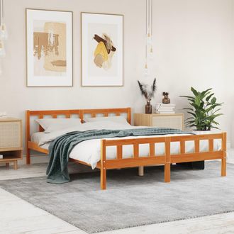 vidaXL Cama Sin Colch&oacute;n Madera Maciza Pino Marr&oacute;n Cera 150x200 Cm Vidaxl
