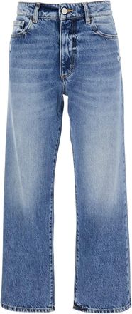 Icon Denim Los Angeles Light Blue Jeans With Logo Patch On The Rear And Ripped Detail On The Rear In Denim Woman