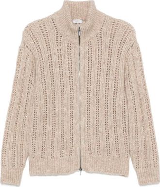 PESERICO Cardigan con zip e collo alto in maglia traforata - - Knitwear - Donna - Beige - M