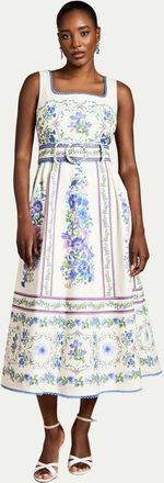 Coast Print Full Skirted Cotton Midi Dress in Ivory at Nordstrom, Size 14