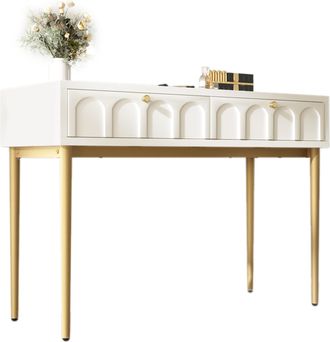 STILVORA Tocador Con 2 Cajones, Frentes Curvos, Para Dormitorio, En Madera Y Metal, 100 X 45 X 76.5 Cm, Blanco Crema