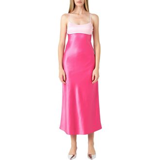 endless rose Colorblock Satin Midi Cocktail Dress in Pink Multi at Nordstrom, Size Medium