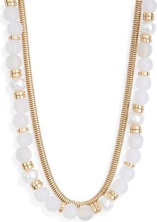 Nordstrom Rack Layered Chain & Bead Necklace in White- Gold at Nordstrom Rack