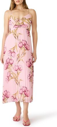 Steve Madden Ray Floral Print Pleat Midi Dress in Rosette Pink at Nordstrom, Size Large