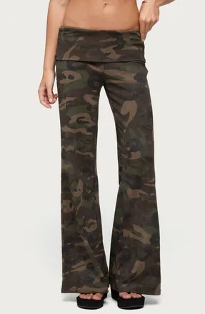 Edikted Lumielle Wide Leg Foldover Pants in Olive at Nordstrom, Size X-Small