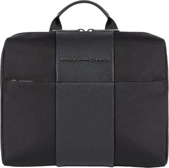 Piquadro Zwarte leren en stoffen tas - Heren - Laptoptassen - Zwart - ONE Size - Leer - Tassen