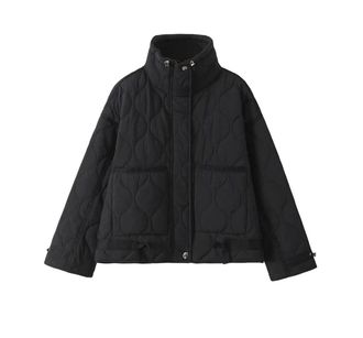 Generic Womens Thickened Cotton Stand Collar Loose Warm Jacket Top, Everyday Outerweart Black