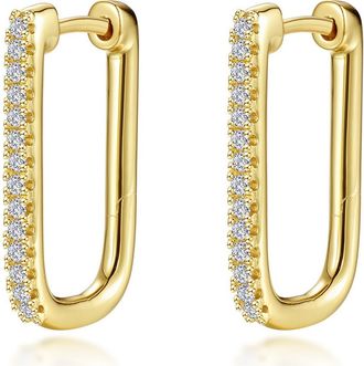 Lafonn Pav&eacute; Simulated Diamond Rectangular Hoop Earrings in Gold at Nordstrom
