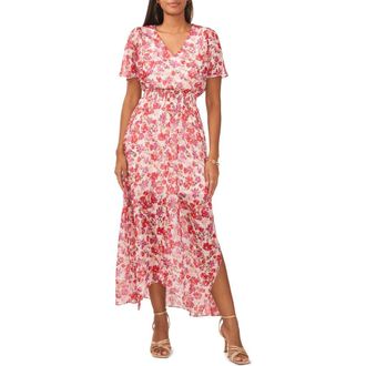 Chaus Floral Smocked Waist Asymmetric Hem Maxi Dress in Ivory/red/lavender at Nordstrom, Size Medium