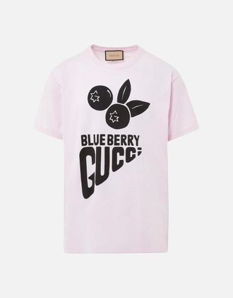 Gucci Mens Gucci Blueberry Gucci Printed T-Shirt in Pink - Size: 36