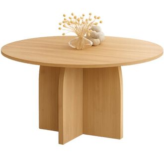 IDMarket Tavolo da pranzo fisso japandi rotondo EDITH 6 persone effetto legno faggio 110 cm