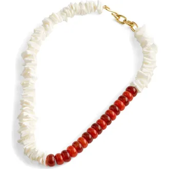 Madewell Semiprecious Puka Shell Beaded Choker Necklace in Antique Gold at Nordstrom