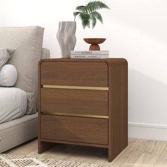 Melody Maison Walnut Brown 3 Drawer Bedside Table - Meridian Walnut Range