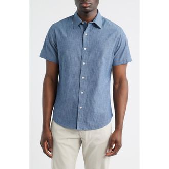 Bonobos Mens Riviera Slim Fit Stretch Dot Short Sleeve Button-Up Shirt in Darkwash Chambray at Nordstrom, Size Medium