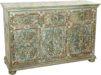 Wanderlust Deco Aparador De Madera Tallada Verde 147x45x96