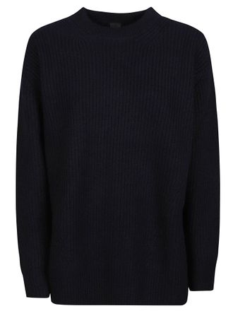 Pinko Ribbed Knit Black Sweater with Classic Round Neckline
