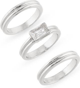 Nordstrom Rack Set of 3 Cubic Zirconia Textured Band Rings in Clear- Silver at Nordstrom Rack, Size 7