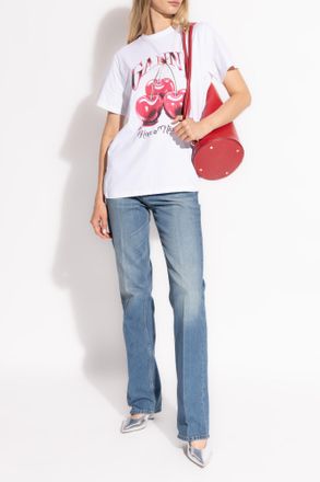 Ganni T-shirt With Logo, Womens, White