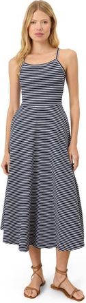Pact Fit & Flare Midi Dress Made With Organic Cotton in Hudson Stripe Navy Blue at Nordstrom, Size Large