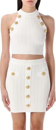 Balmain White Coin-buttons detailed top