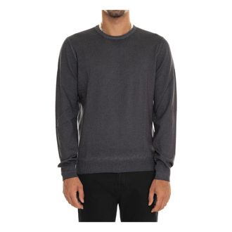 Gran Sasso Round-neck Knitwear, male, Black, Size: 4XL Stone Washed Merino Wool Pullover