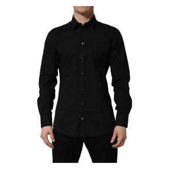 Dolce & Gabbana Casual Shirts, male, Black, Size: 2XL Dolce & Gabbana Black Cotton Stretch Gold Fit Dress Shirt