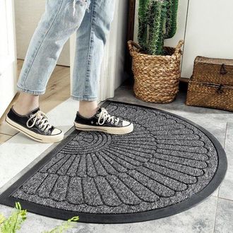 OEM Felpudo De Goma Semicircular Antideslizante Y Lavable Para Exteriores, Resistente A La Lluvia, Color Gris Oscuro, 50 X 80 Cm, Pasillo O Balc&oacute;n