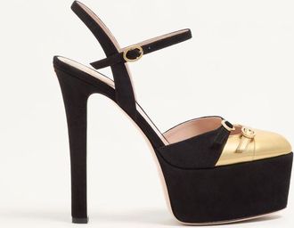 Valentino Garavani Crasher Platform Pumps In Suede 145mm Woman BLACK/GOLD 35.5