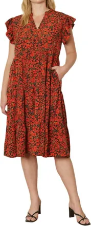 Entro Floral Tiered Ruffle Midi Dress In Black
