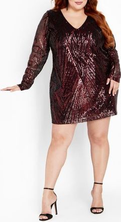 City Chic Veda Long Sleeve Sequin Minidress in Ruby at Nordstrom