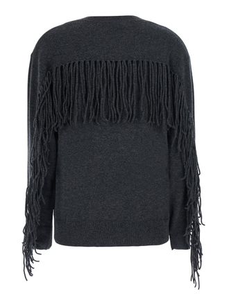 P.A.R.O.S.H. Cashmere Crew Neck with Frayed Cuffs Sweater - Gray