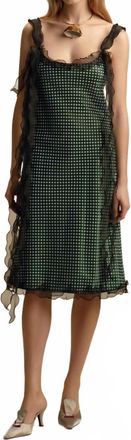 Marina Moscone Satin Twill Slip Dress With Ruffle Trim In Micro Floral Print