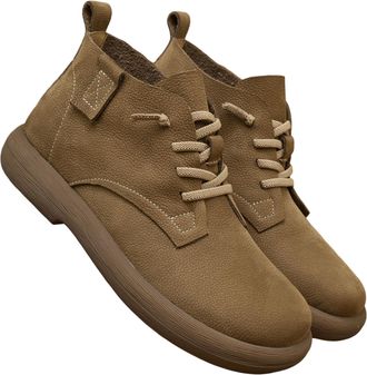 Generic Mens Genuine Leather Water Resistant Anti Slip Work Ankle Boots Casual Comfortable Outdoor Hiking Trekking Chukka Boots (Khaki,5.5)