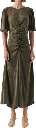 Exquise Kylee Short Sleeve Draped Dress In Khaki