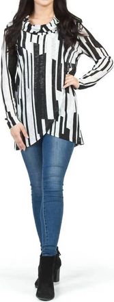 Papillon Linear Print Cowl Neck Sweater In Black/white