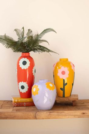 Kalalou Set Of Three Ceramic Vases With Flowers