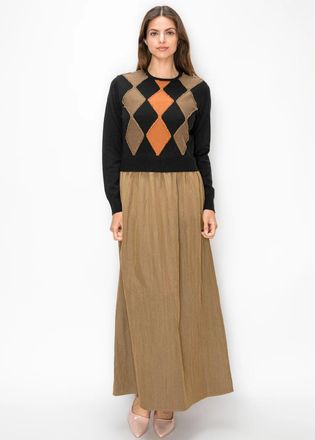 YAL New York Argyle Knit Top Ankle Length Dress