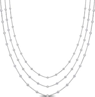 Mimi & Max 3-Strand Station Ball Necklace in Sterling Silver - 16+2 in